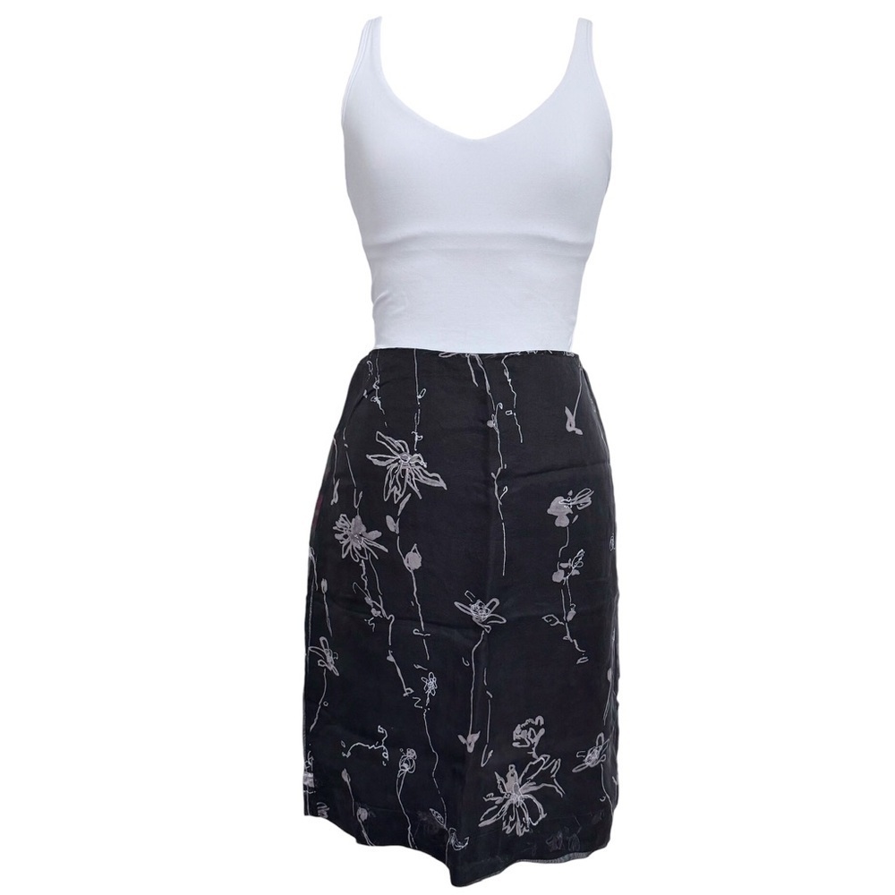 Vintage 90s BCBG Black Floral Silk Skirt Size 2 High Waist Y2K